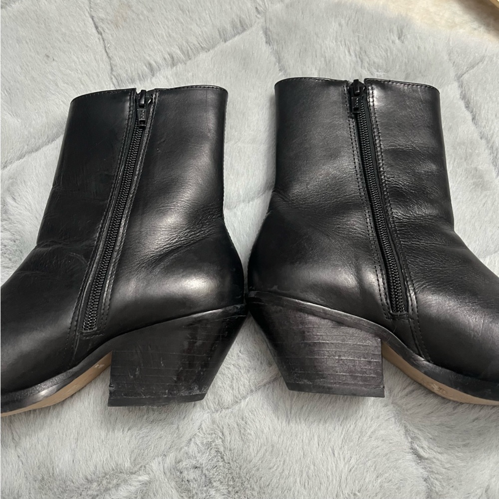 By Anthropologie Square Toe Leather Boots Size 36 Black Made In Brazil Side Zip - Picture 13 of 13